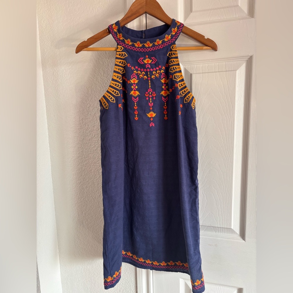 THML Blue Orange Embroidered Sleeveless‎ Dress Size S